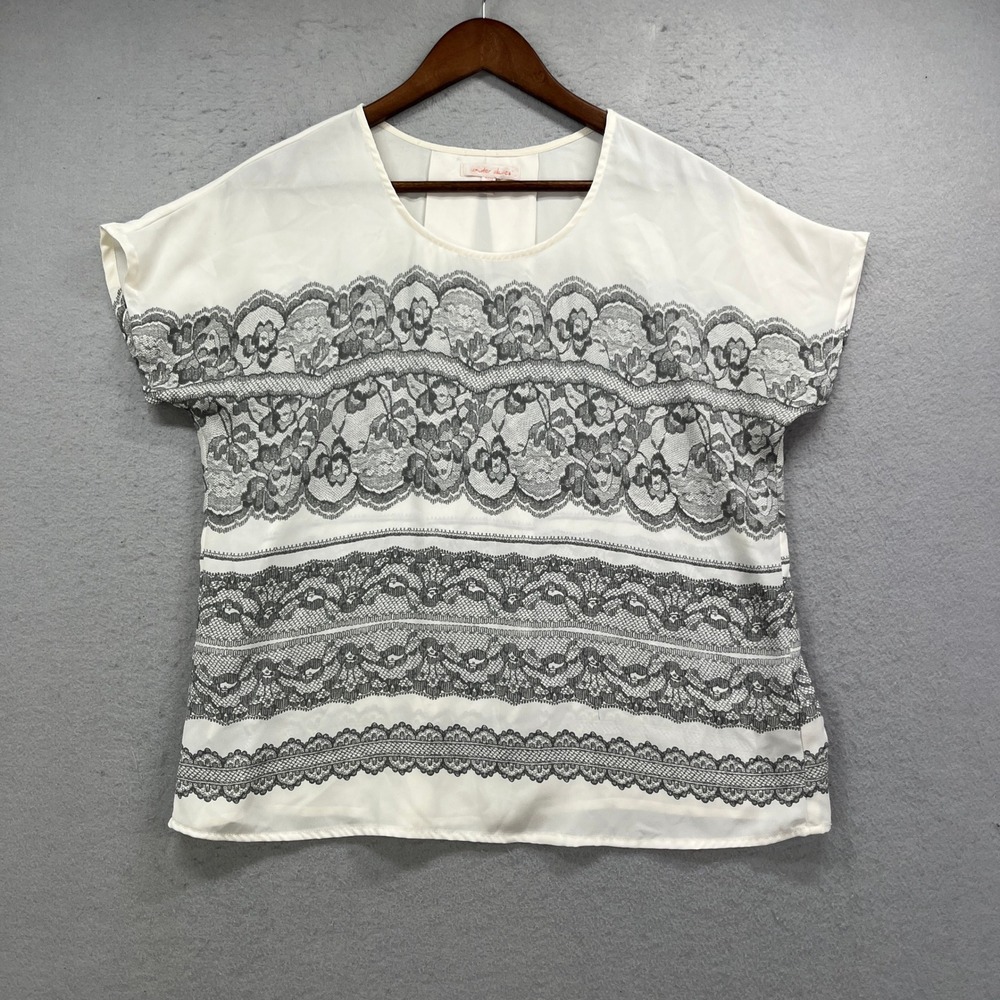 Under Skies Blouse Top Womens Medium White Lace Dolman Sleeve Cottagecore Boho
